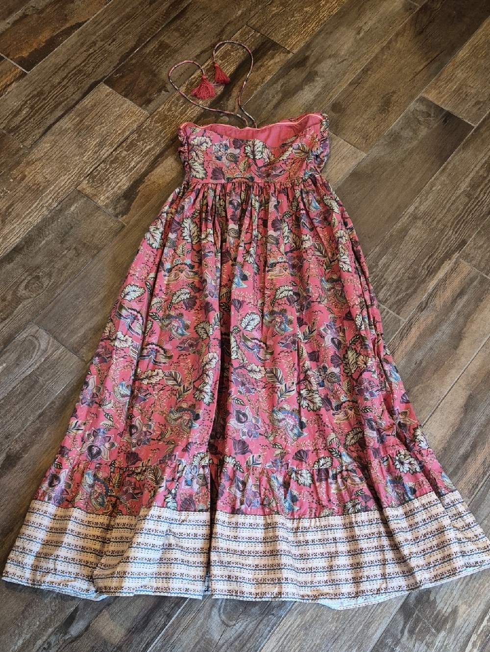 Anthropologie Let Me Be Boho Floral Belted Halter Cotton Maxi Dress, XXS - Picture 12 of 16